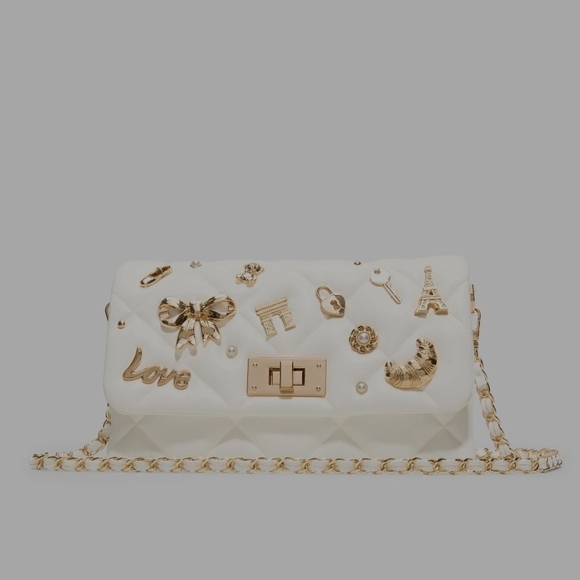 Aldo White Quilted Clutch with Gold Charms - Picture 5 of 8